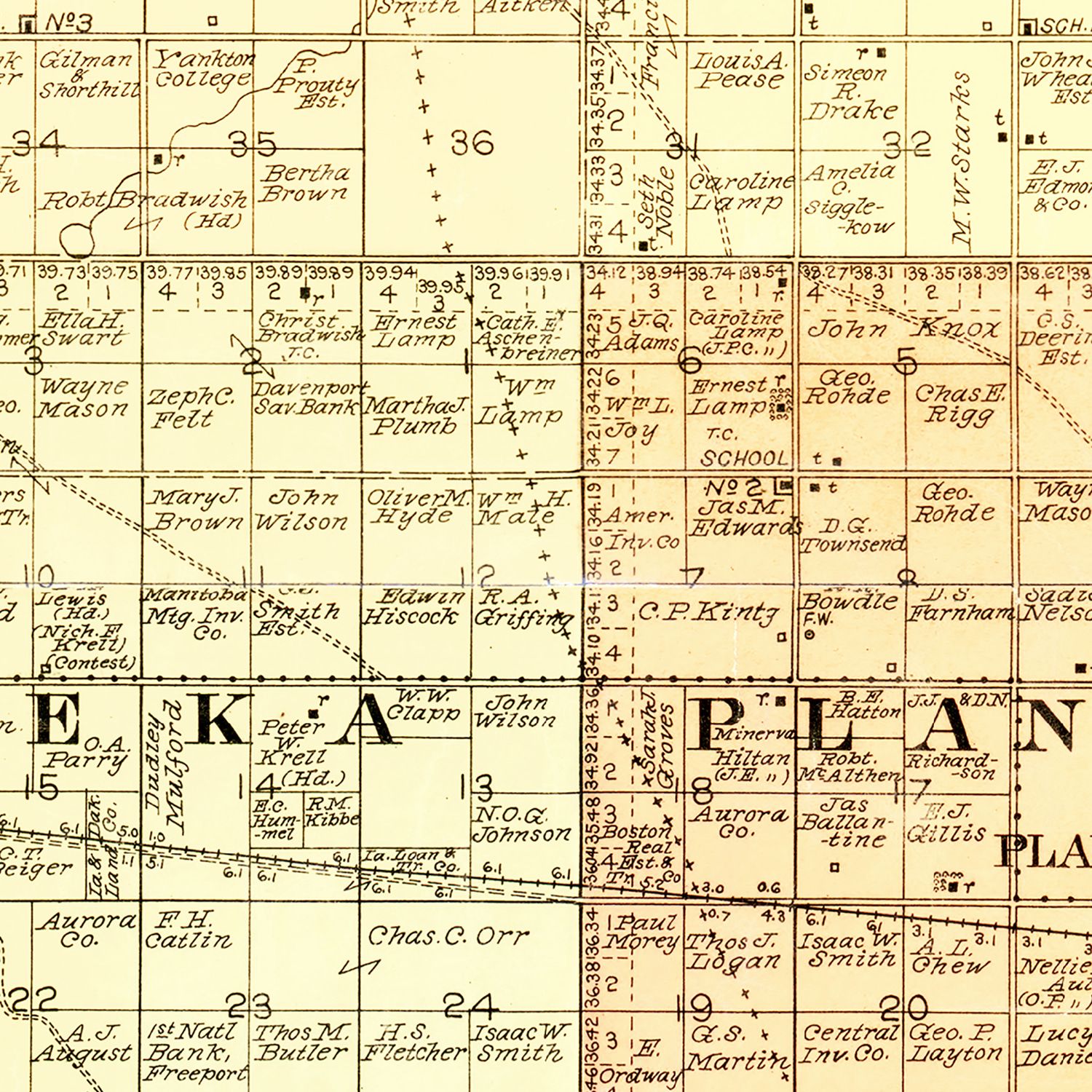 Restored historic details from the 1900 county map of Aurora County, South Dakota