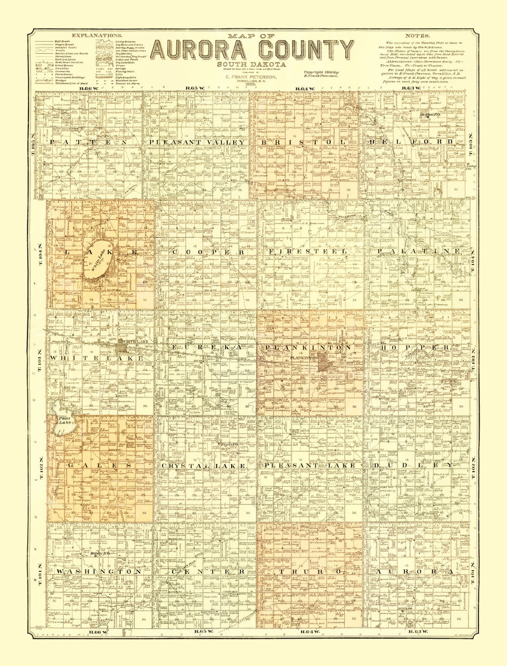 Vintage Map of Aurora County, South Dakota 1900 print style example