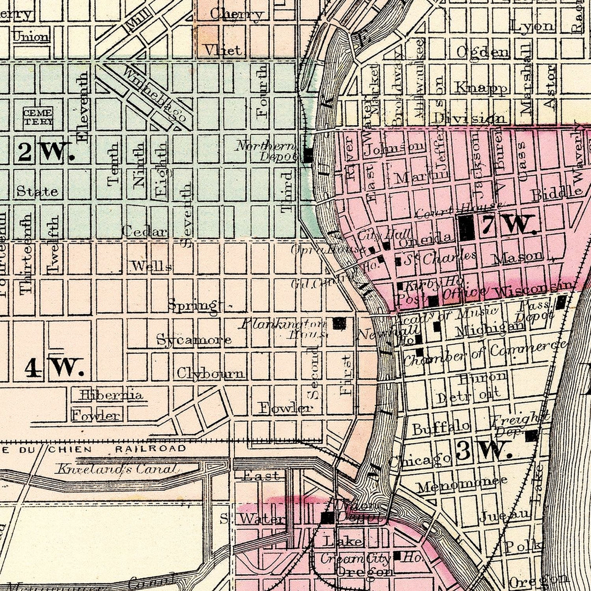 Restored historic details from the 1877 city map of Milwaukee, Wisconsin