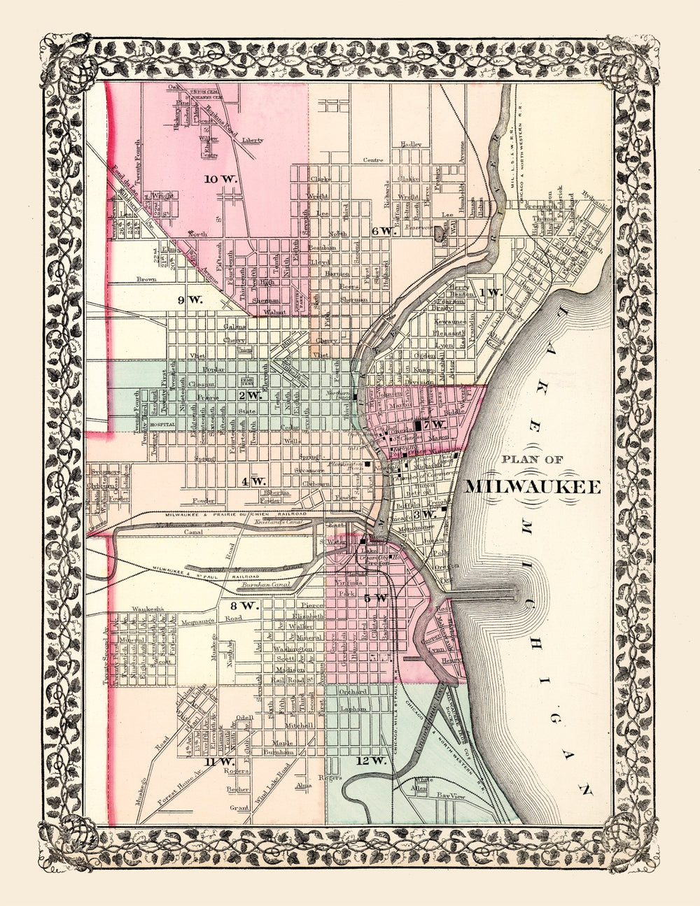 Vintage Map of Milwaukee, Wisconsin 1877 print style example