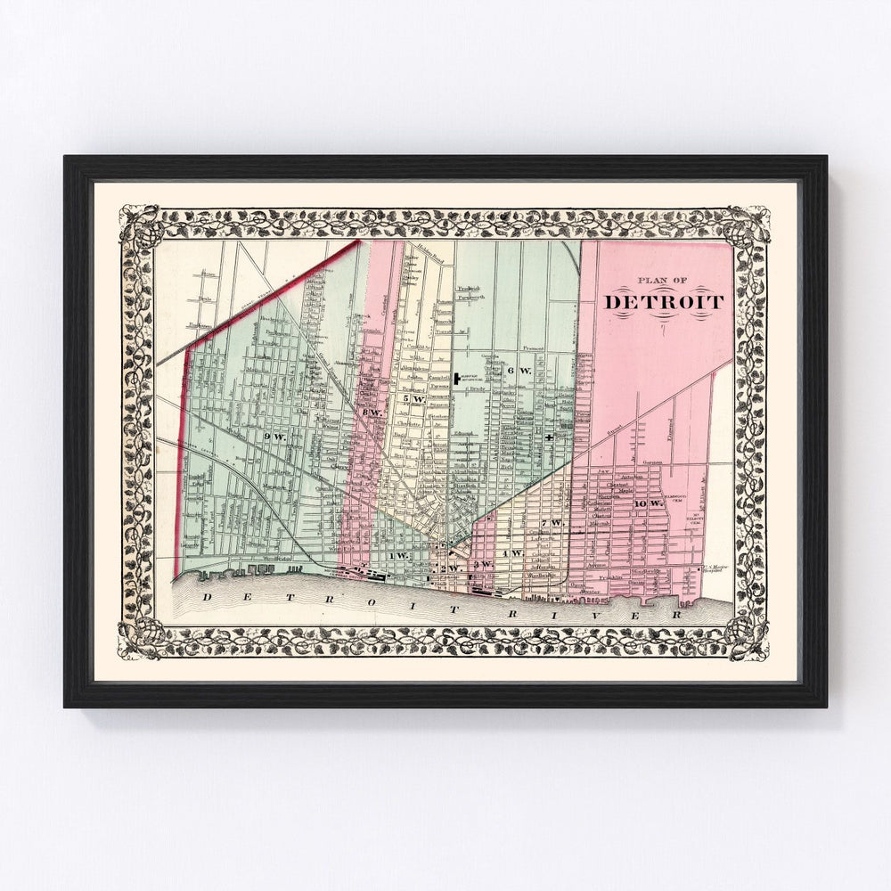 Detroit Vintage Map 1877