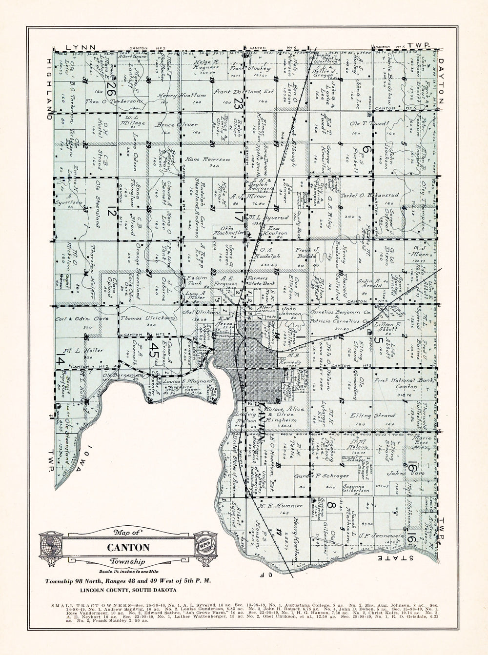 Vintage Map of Canton Township, Lincoln County, South Dakota 1929 print style example