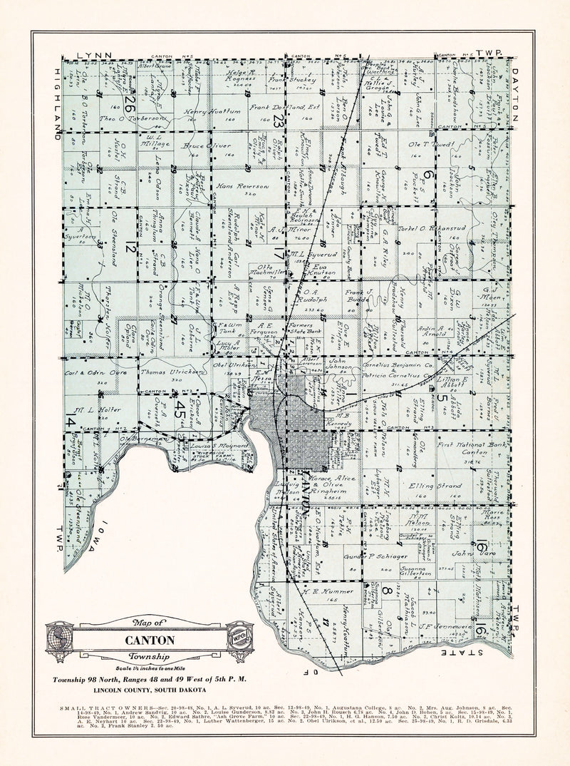 Size comparison using Vintage Map of Canton Township, Lincoln County, South Dakota 1929