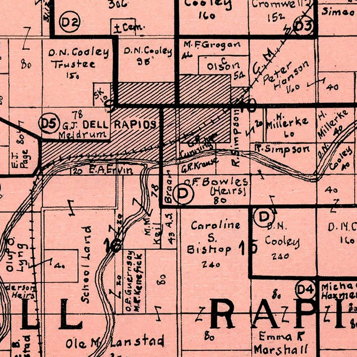 Restored historic details from the 1913 township map of Minnehaha County, South Dakota