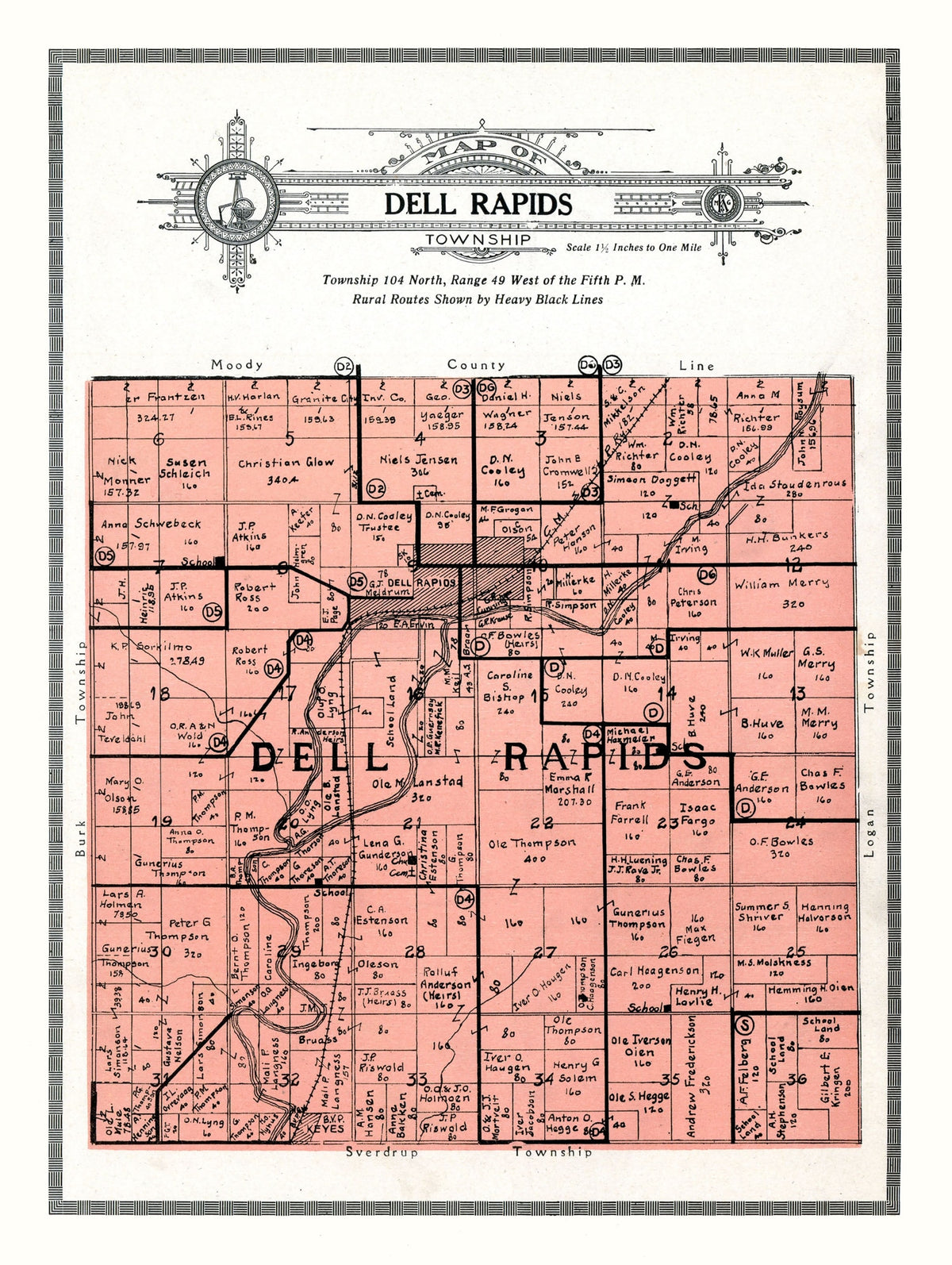 Preview of Vintage Map of Dell Rapids Township, Minnehaha County, South Dakota 1913