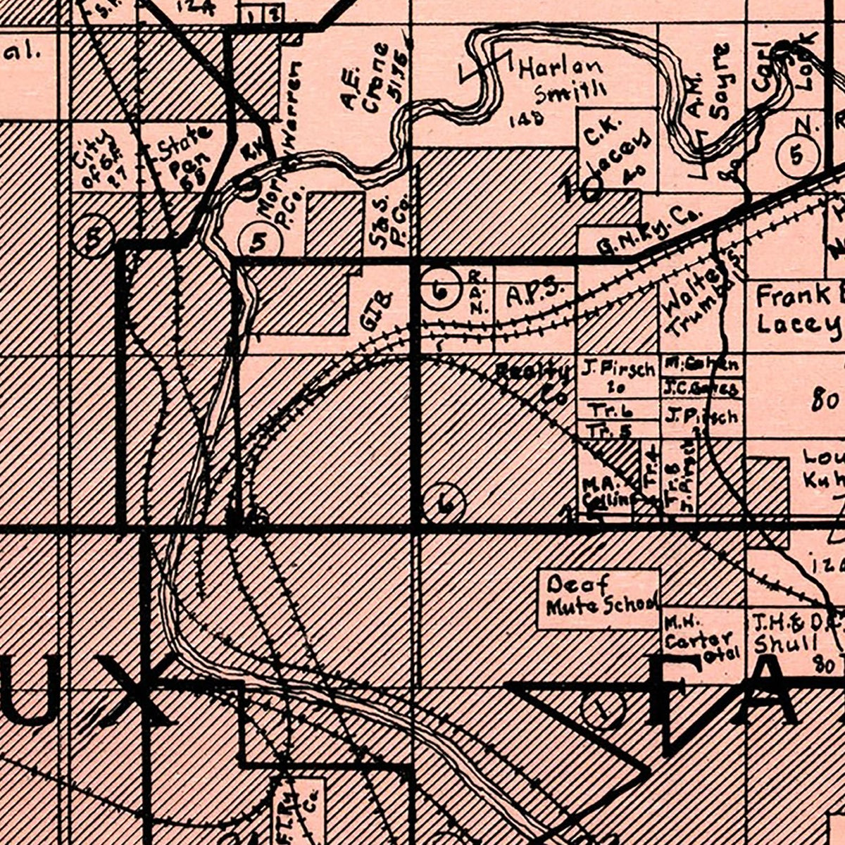 Restored historic details from the 1913 township map of Minnehaha County, South Dakota