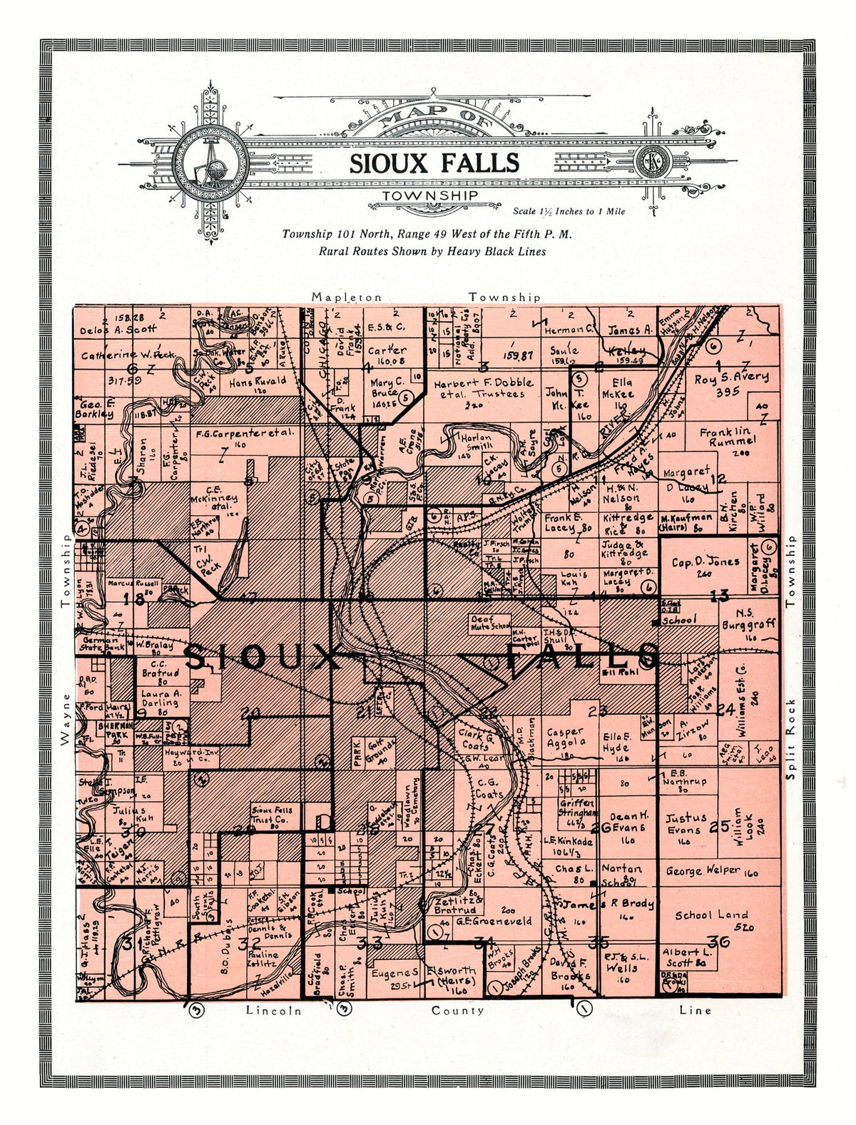 Preview of Vintage Map of Sioux Falls Township, Minnehaha County, South Dakota 1913