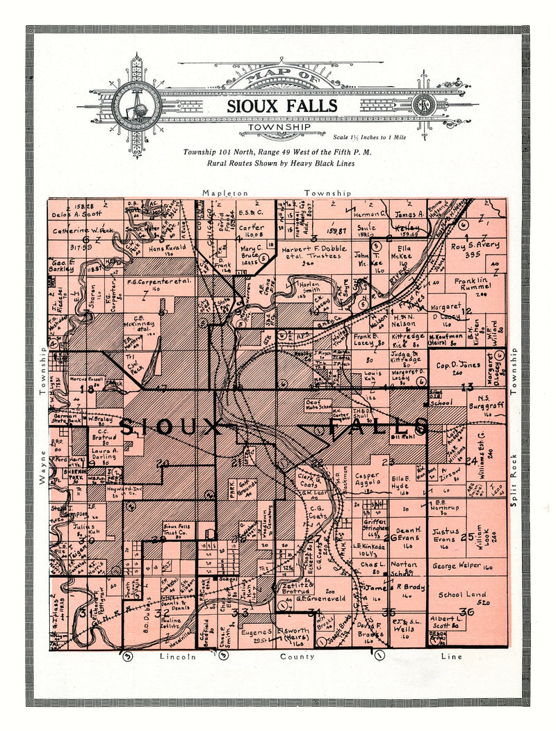 Size comparison using Vintage Map of Sioux Falls Township, Minnehaha County, South Dakota 1913