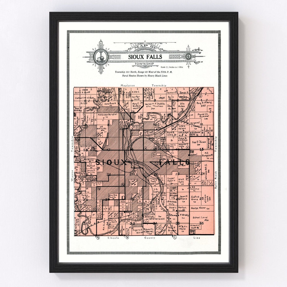Sioux Falls Township Vintage Map 1913