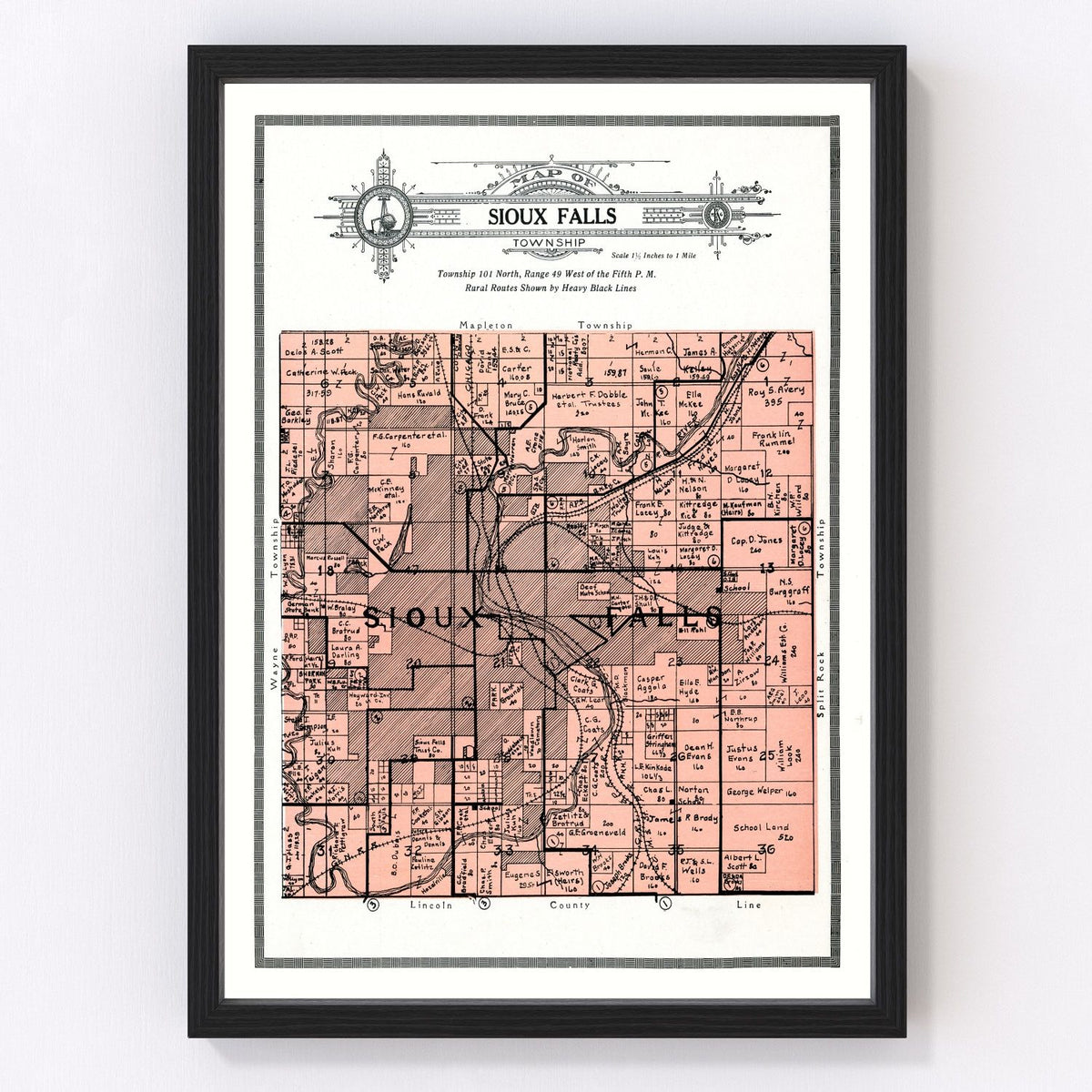 Sioux Falls Township Vintage Map 1913