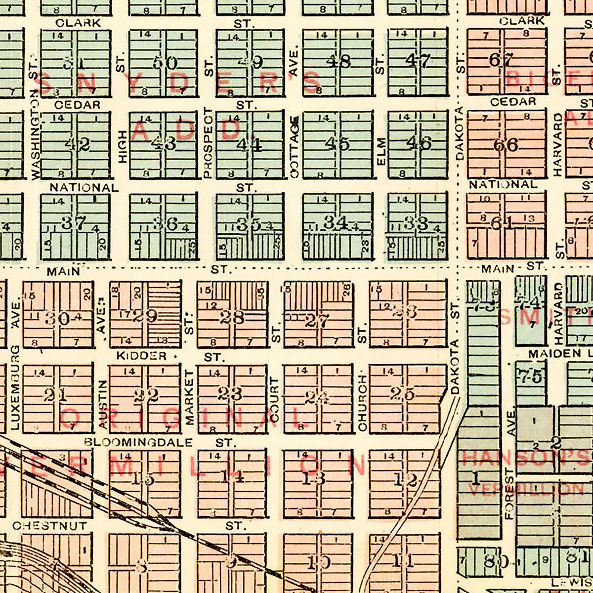Restored historic details from the 1894 city map of Vermillion, South Dakota