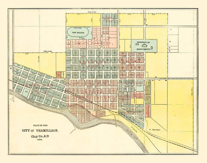Size comparison using Vintage Map of Vermillion, South Dakota 1894