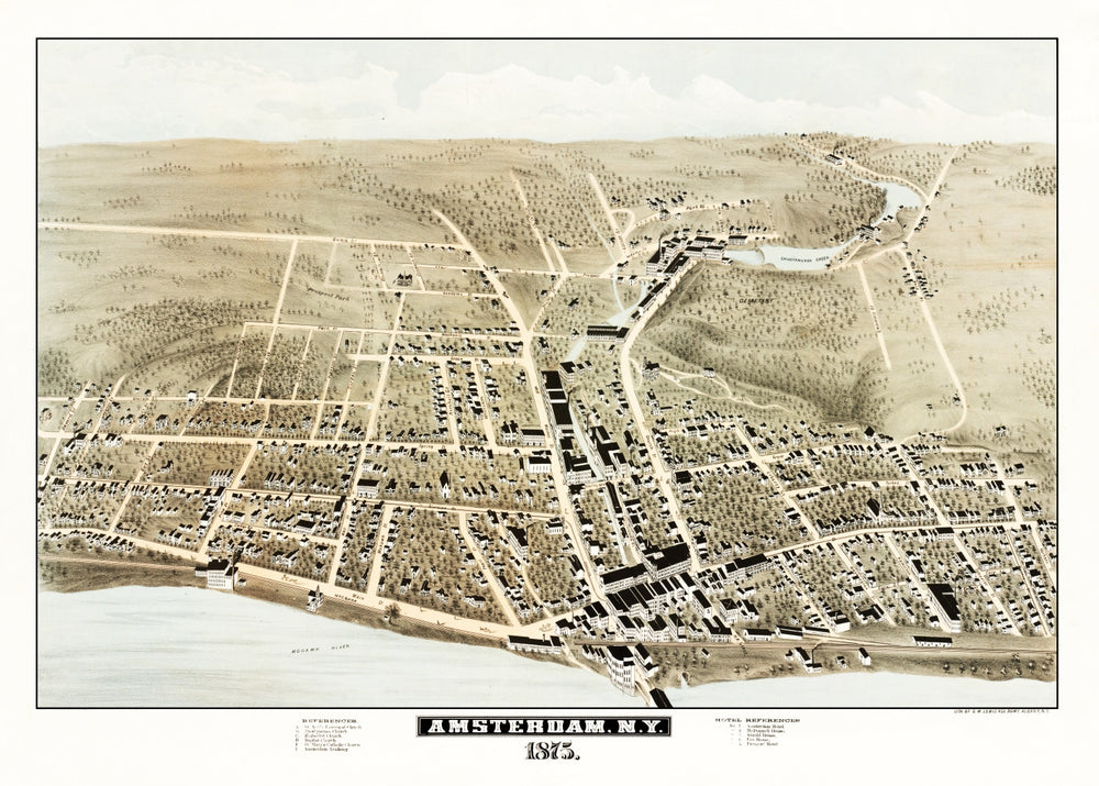 Vintage Map of Amsterdam, New York 1875 print style example