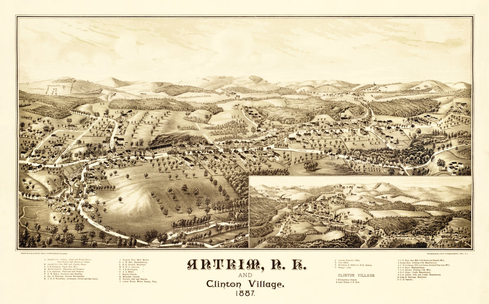 Vintage Map of Antrim And Clinton Village, New Hampshire 1887 print style example