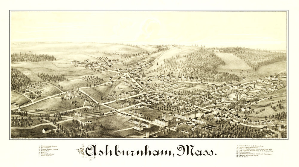 Vintage Map of Ashburnham, Massachusetts 1886 print style example
