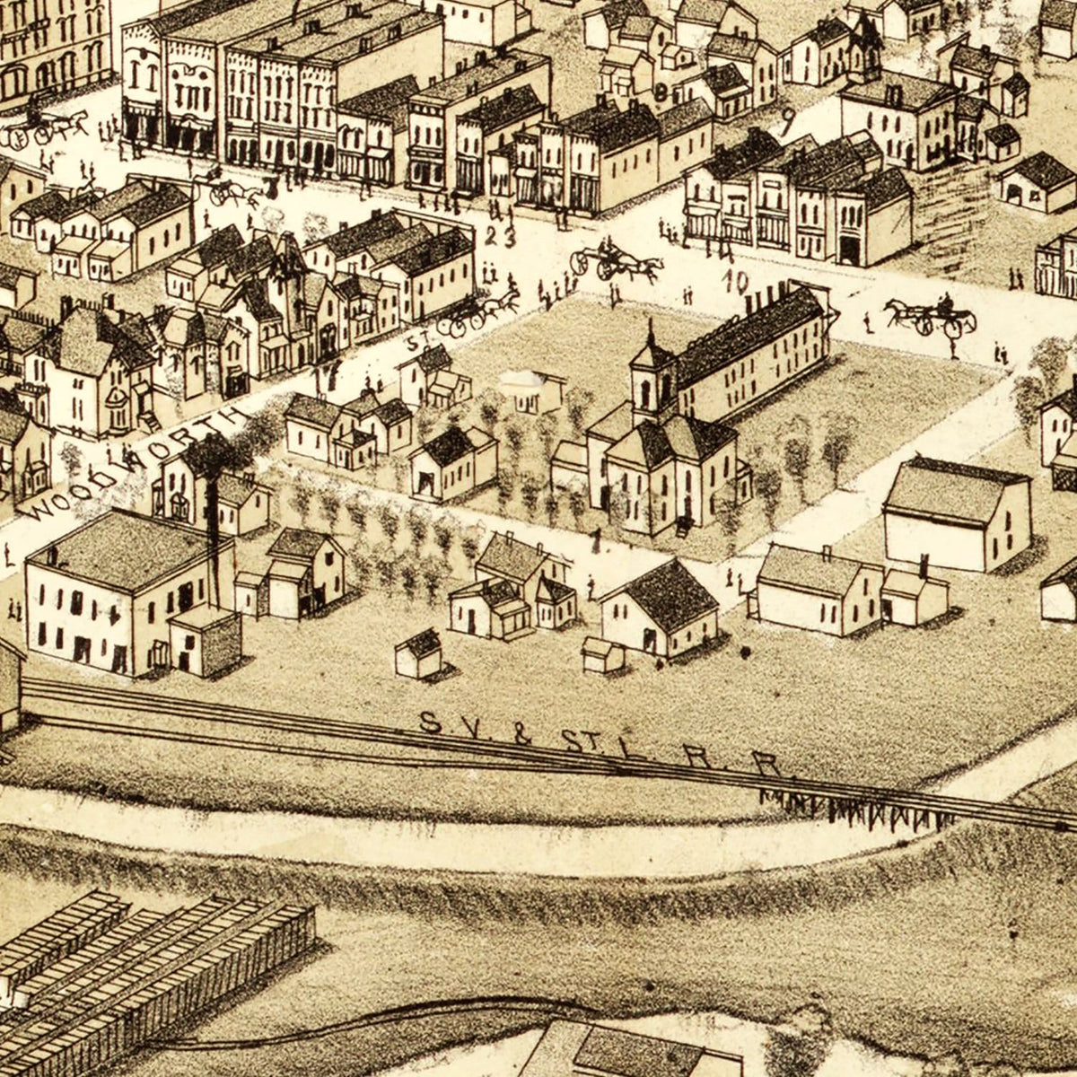 Restored historic details from the 1885 city map of Alma, Michigan