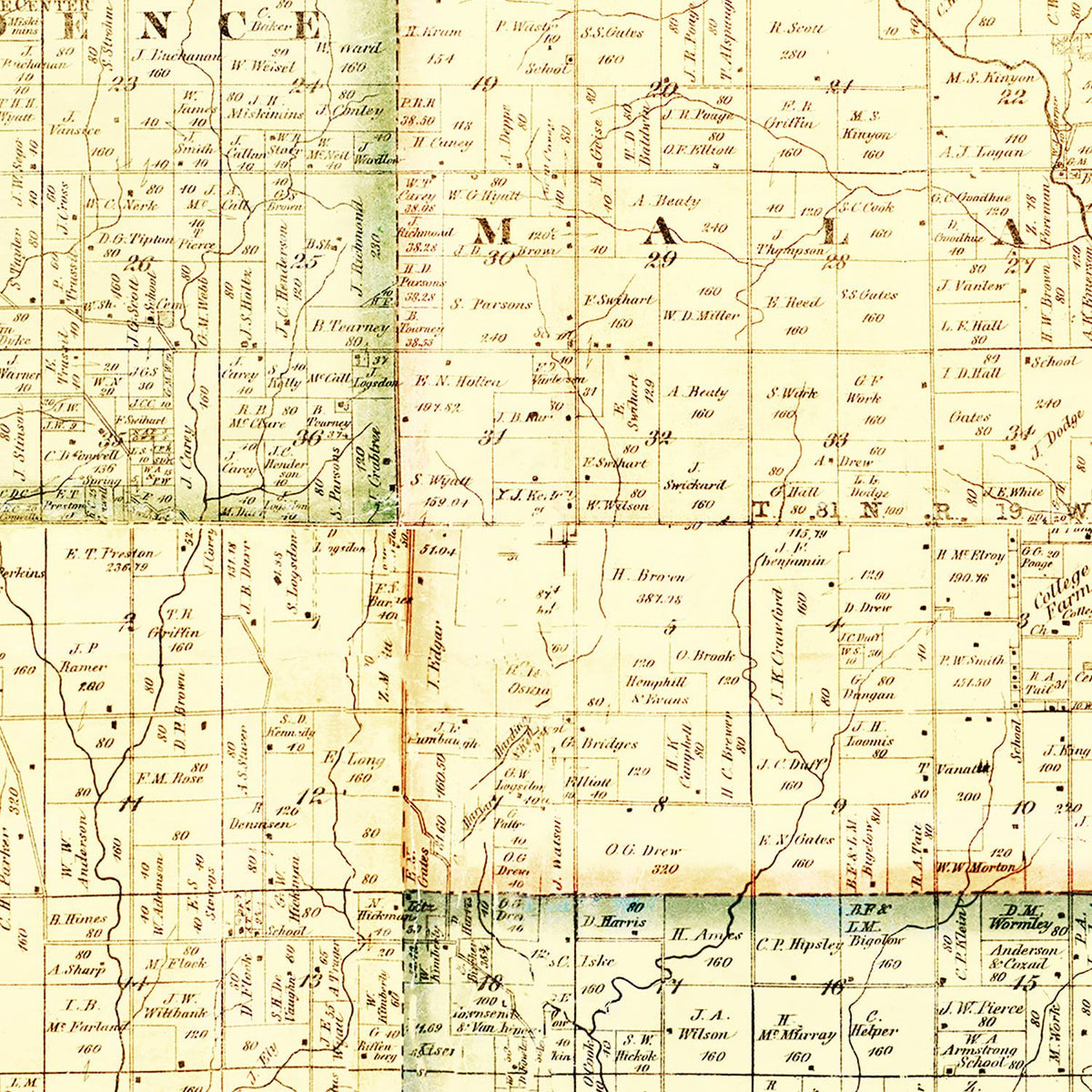 Restored historic details from the 1871 county map of Jasper County, Iowa