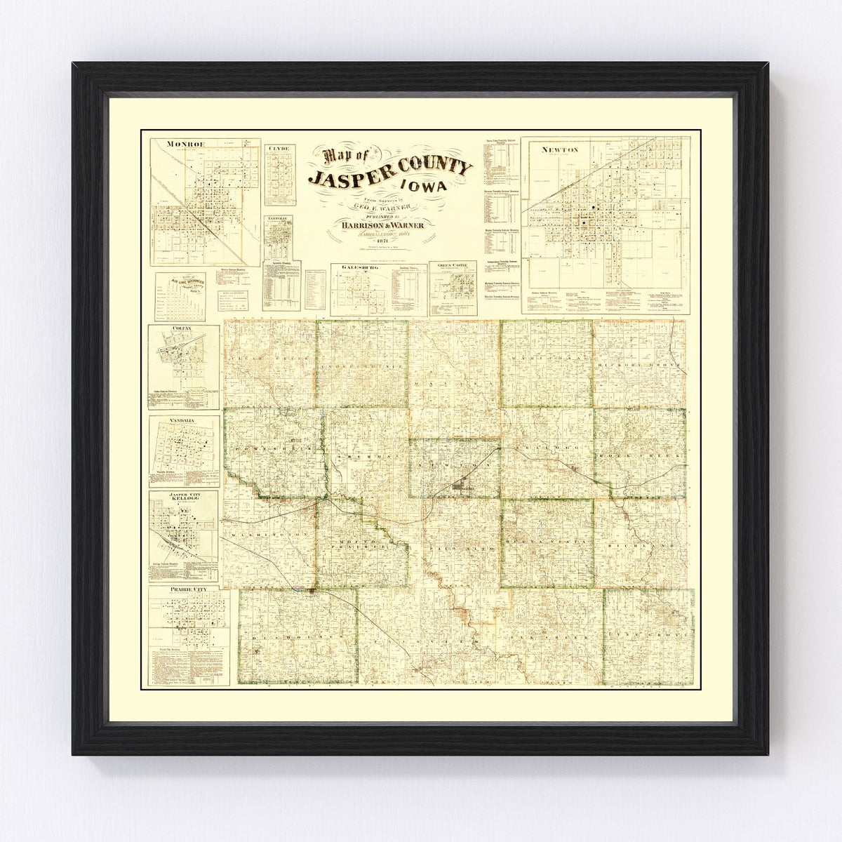 Jasper County Vintage Map 1871