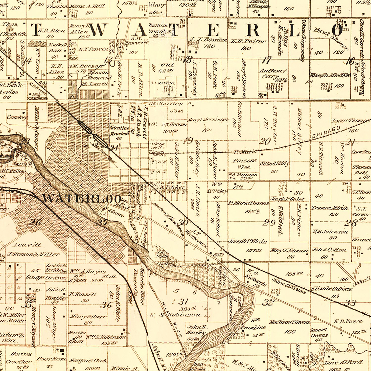Restored historic details from the 1887 county map of Black Hawk County, Iowa