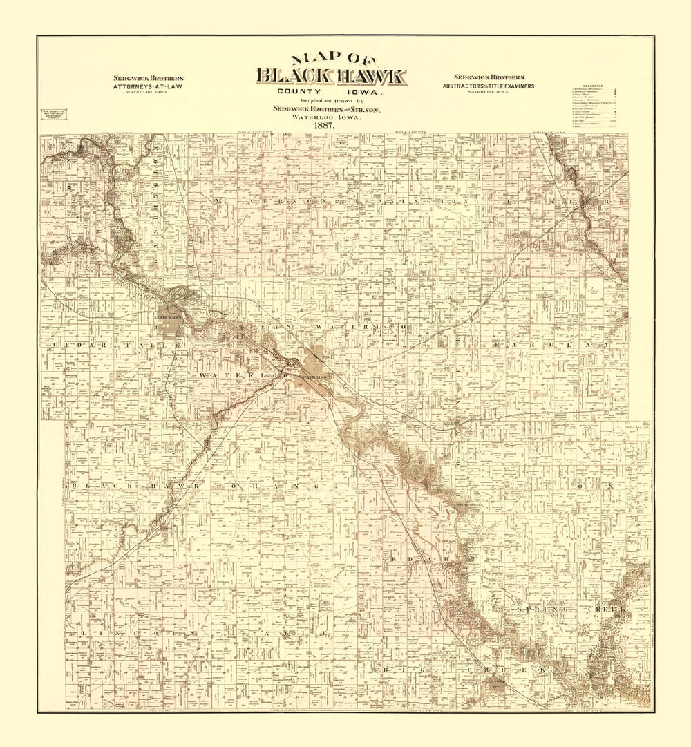 Vintage Map of Black Hawk County, Iowa 1887 print style example