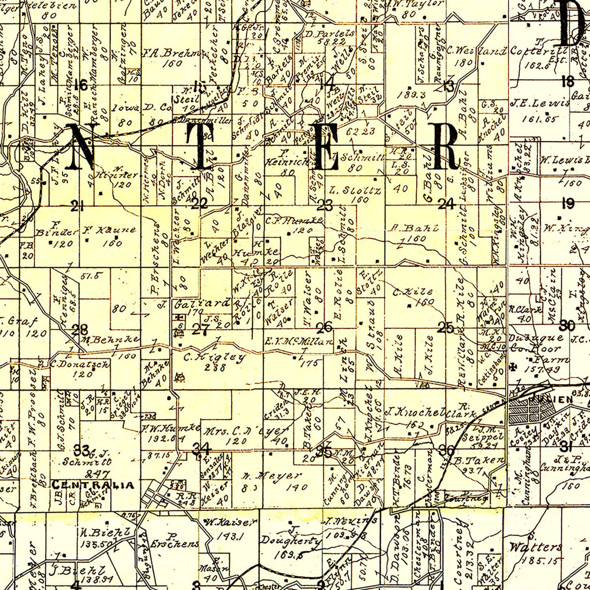 Restored historic details from the 1900 county map of Dubuque County, Iowa