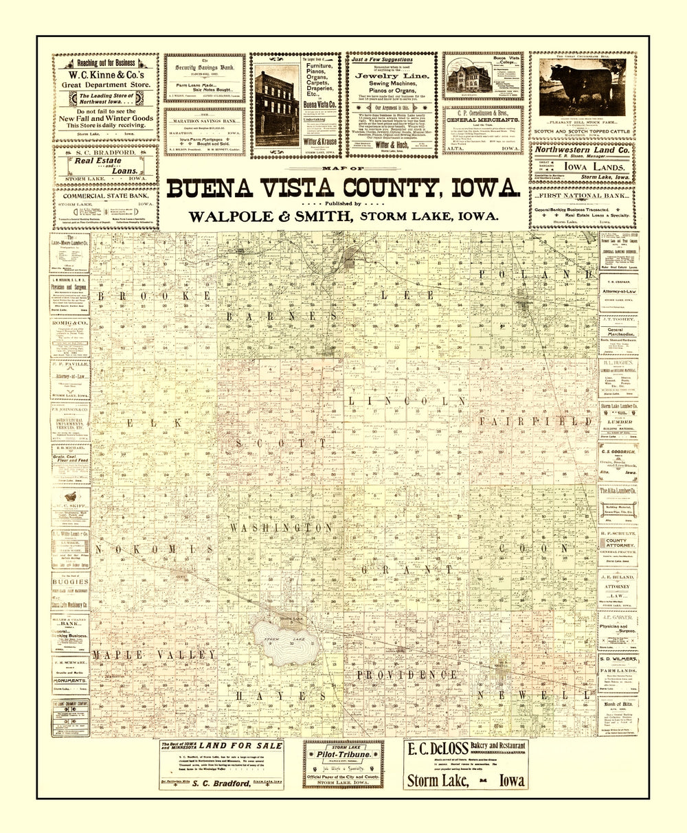 Vintage Map of Buena Vista County, Iowa 1901 print style example