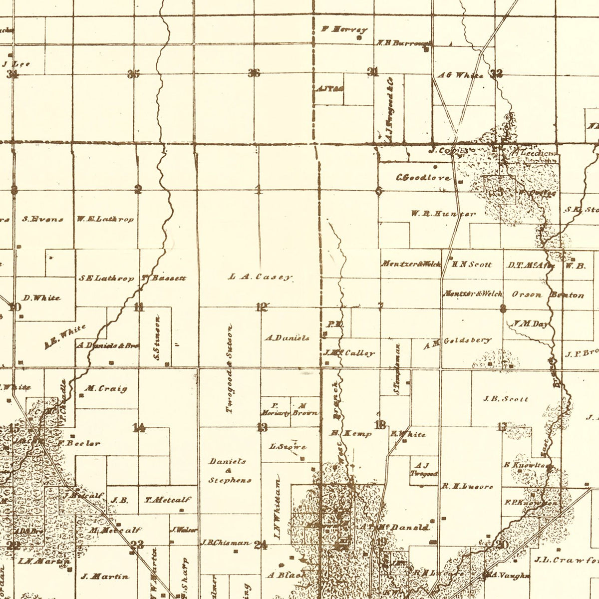 Restored historic details from the 1949 county map of Linn County, Iowa