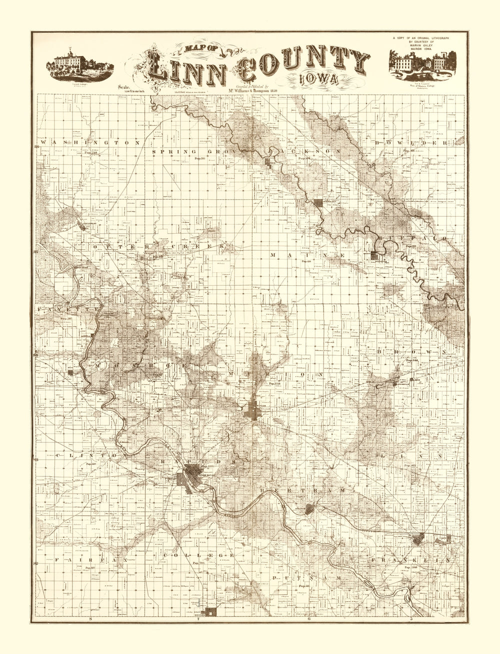 Vintage Map of Linn County, Iowa 1949 print style example