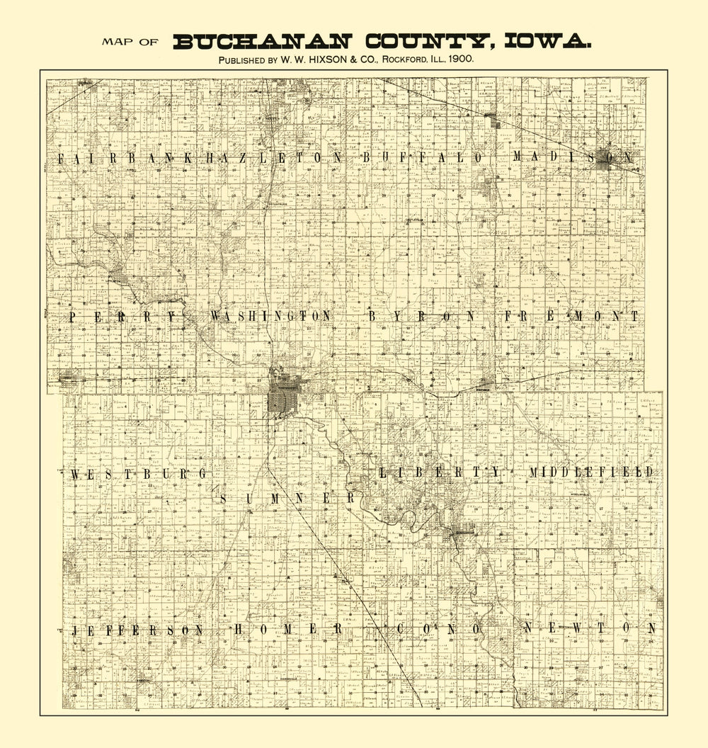 Vintage Map of Buchanan County, Iowa 1900 print style example