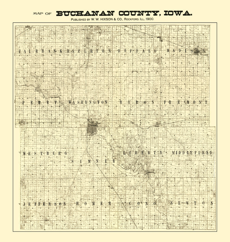 Size comparison using Vintage Map of Buchanan County, Iowa 1900