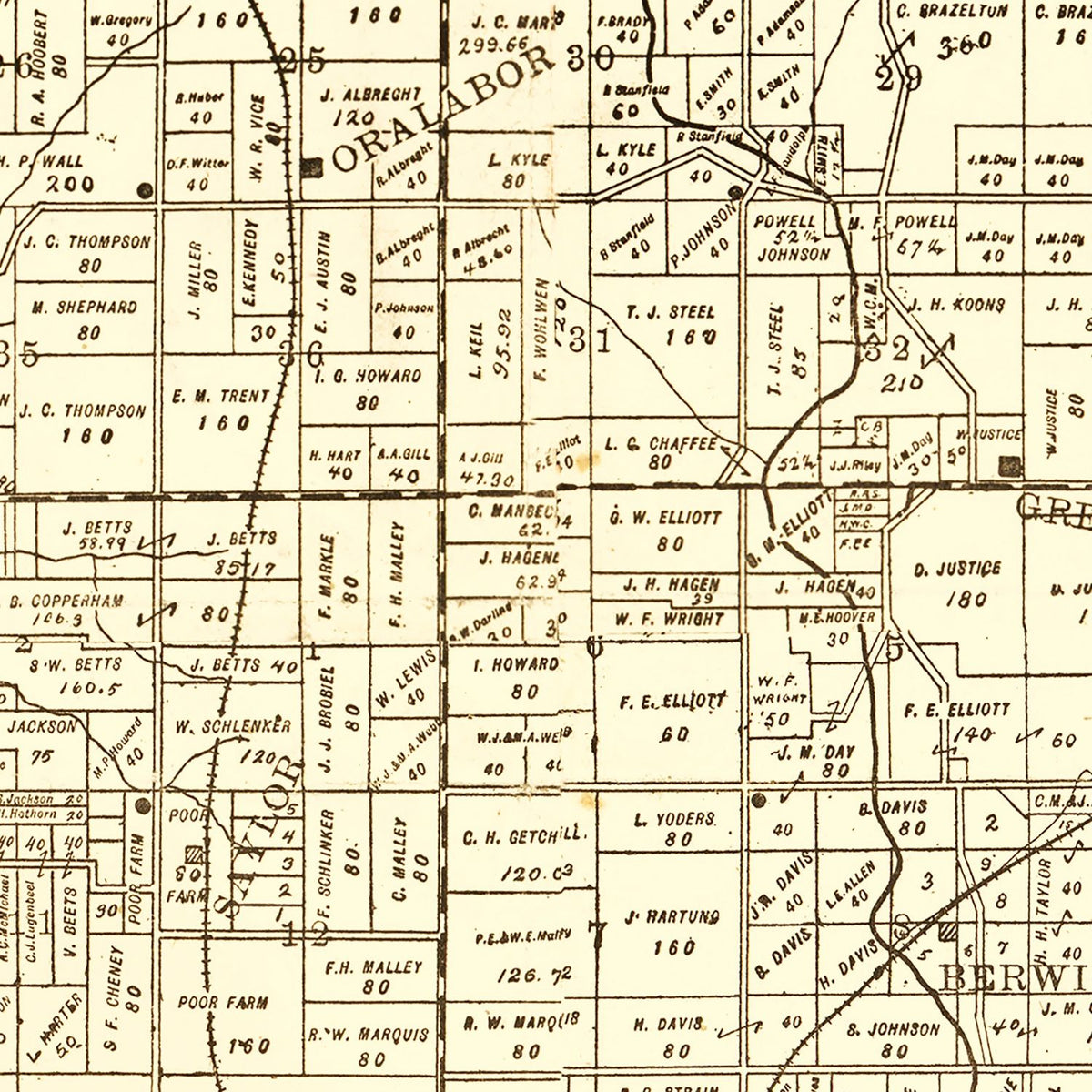 Restored historic details from the 1895 county map of Pok County, Iowa