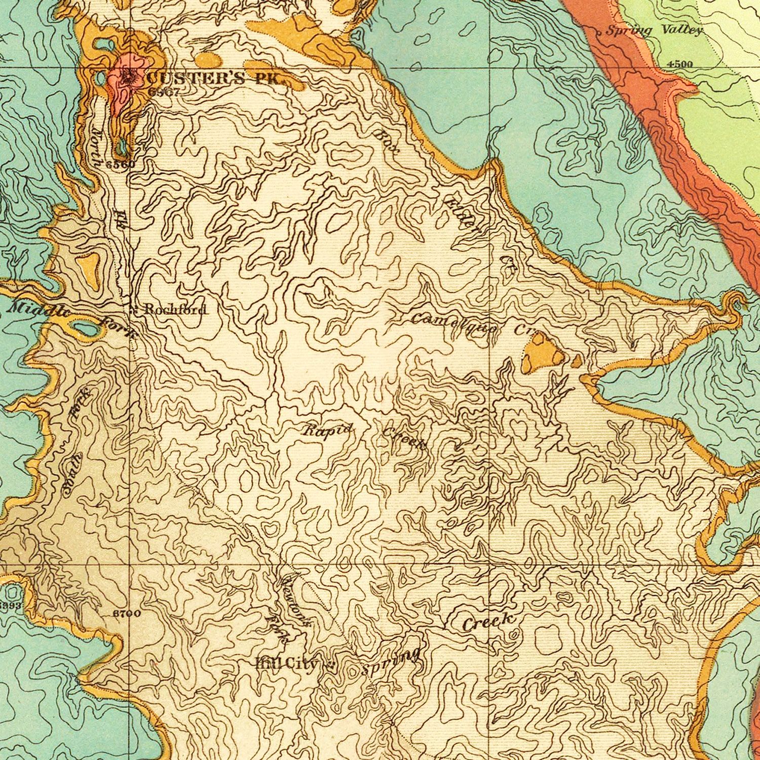 Restored historic details from the 1879 region map of County, South Dakota