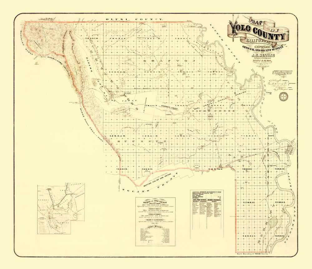Vintage Map of Yolo County, California 1871 print style example