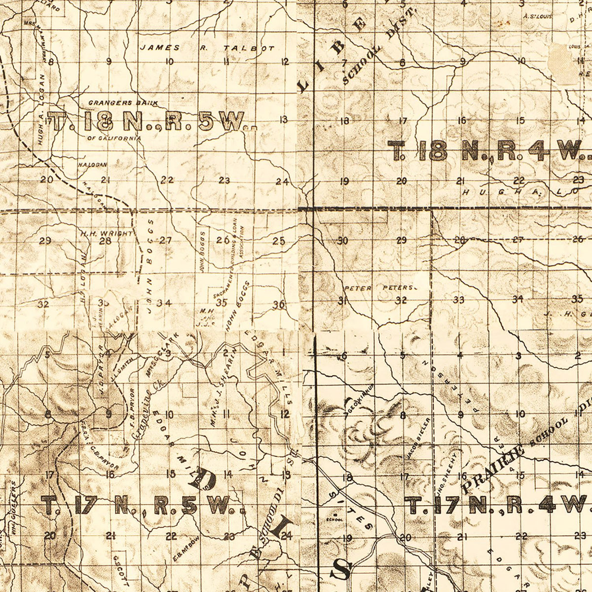 Restored historic details from the 1885 county map of Colusa County, California