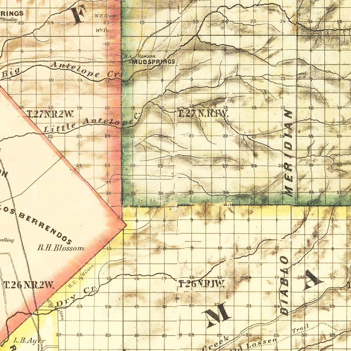 Restored historic details from the 1878 county map of Tehama County, California