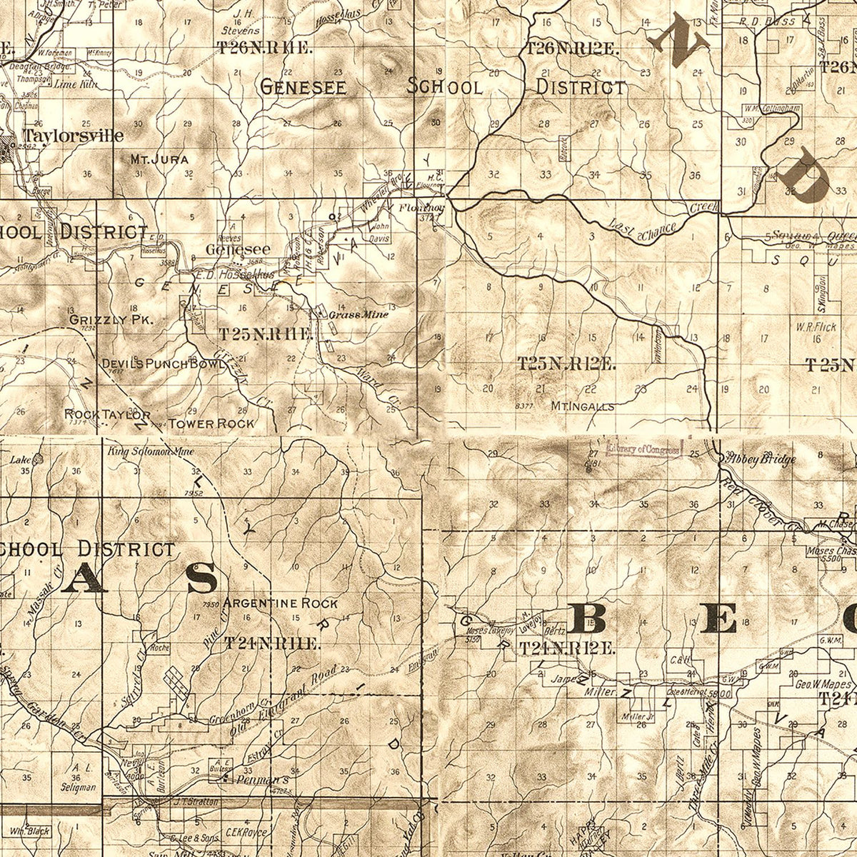 Restored historic details from the 1892 county map of Plumas County, California