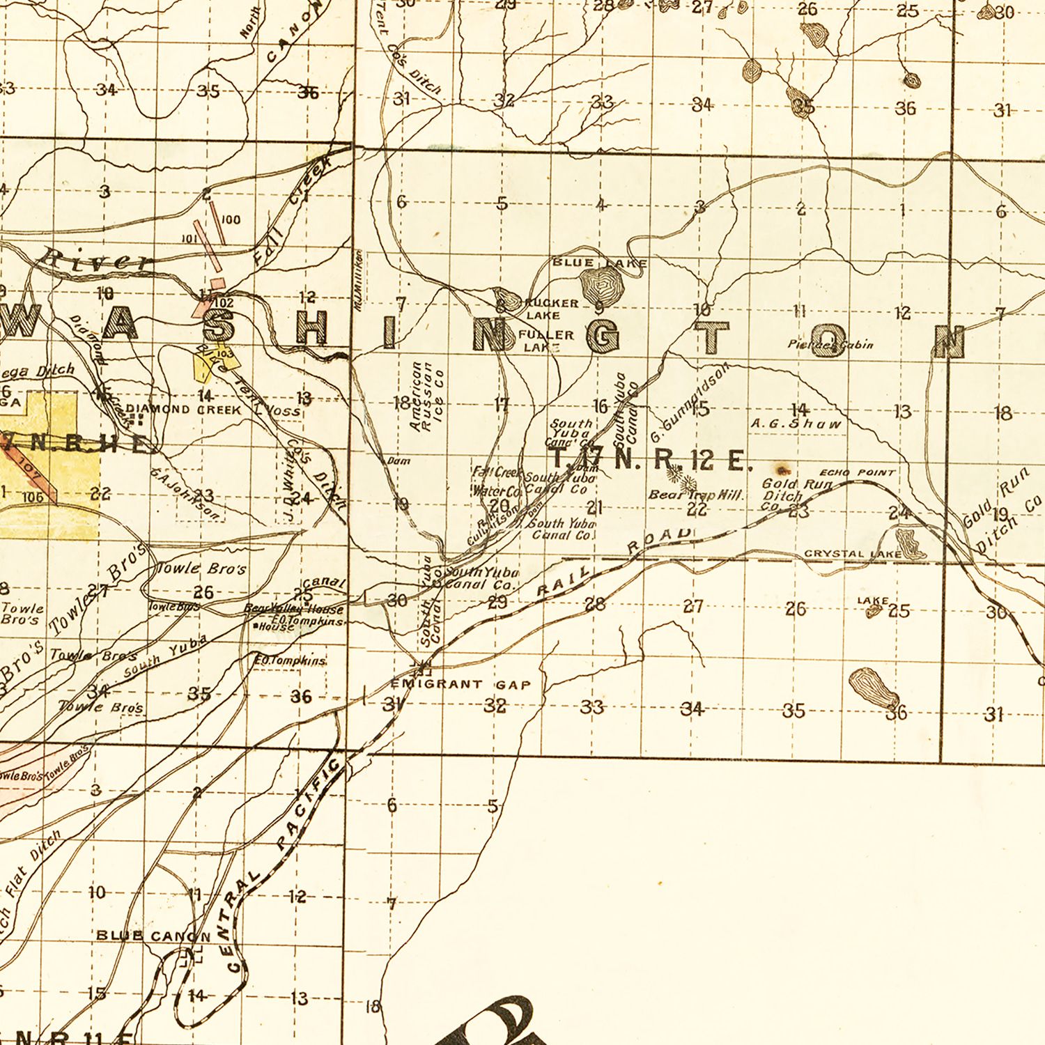 Restored historic details from the 1880 county map of Nevada County, California