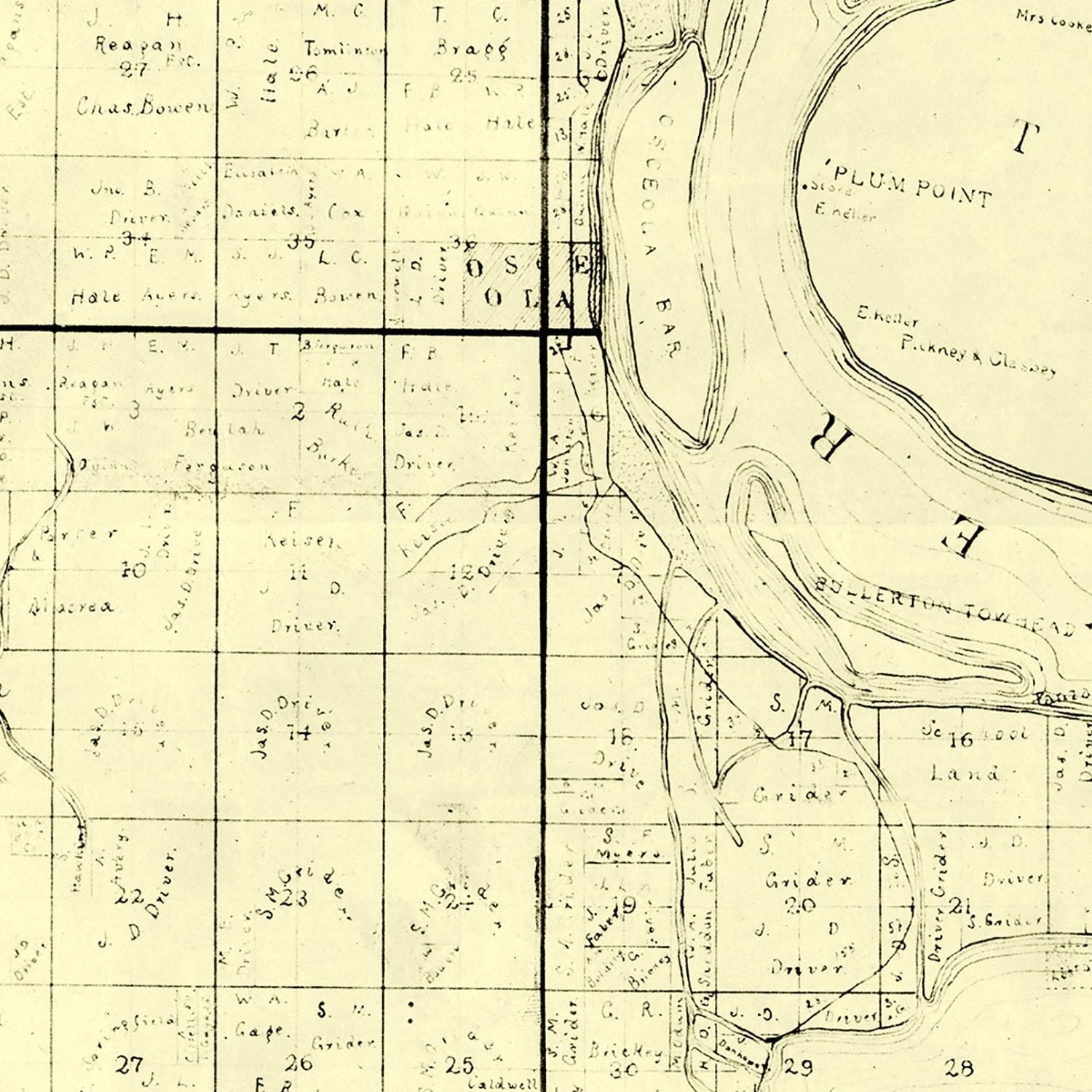 Restored historic details from the 1898 county map of Mississippi County, Arkansas