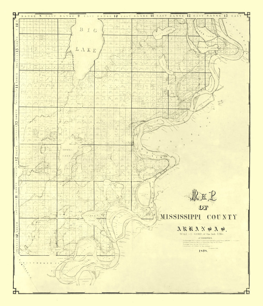 Vintage Map of Mississippi County, Arkansas 1898 print style example