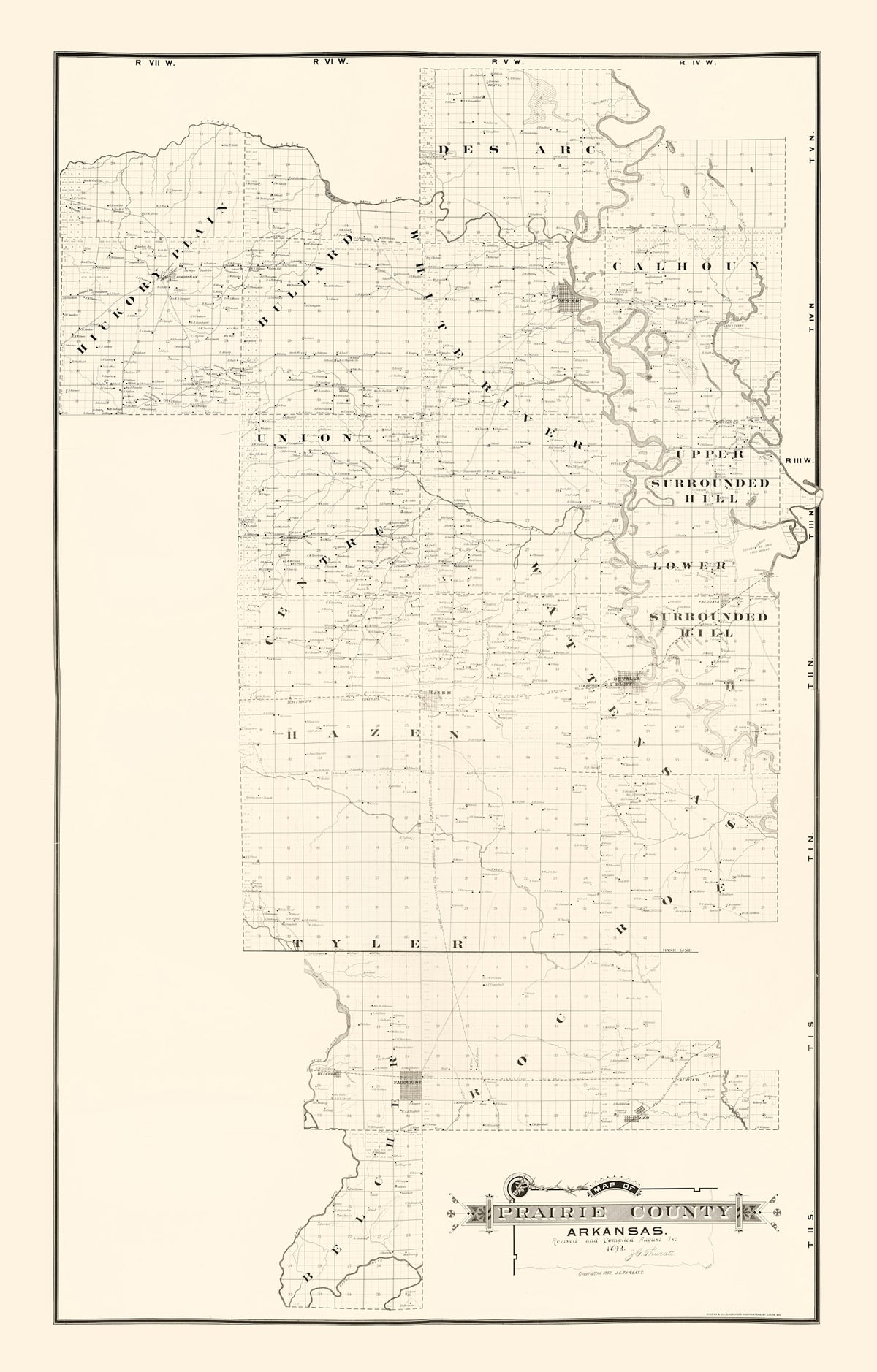 Preview of Vintage Map of Prairie County, Arkansas 1892