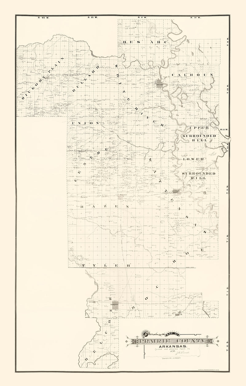 Size comparison using Vintage Map of Prairie County, Arkansas 1892