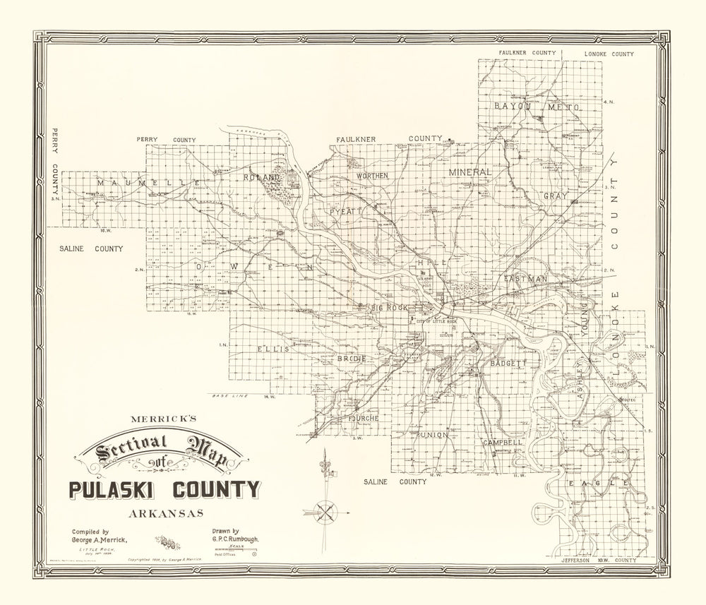 Vintage Map of Pulaski County, Arkansas 1898 print style example