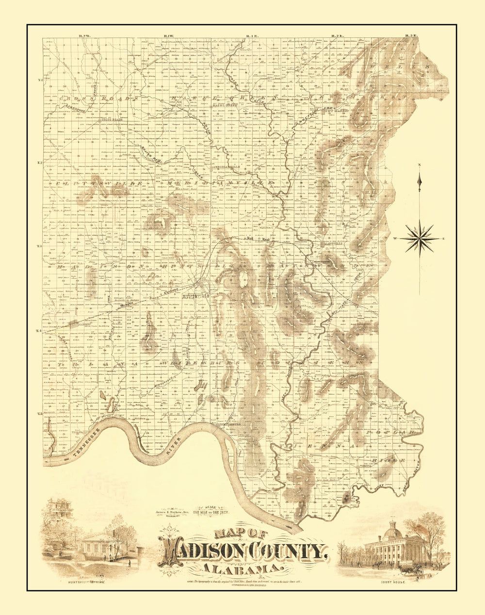 Vintage Map of Madison County, Alabama 1875 print style example