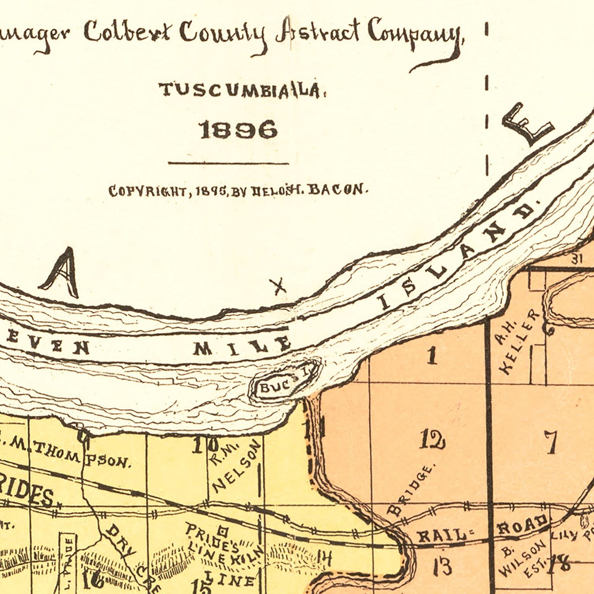 Restored historic details from the 1896 county map of Colbert County, Alabama