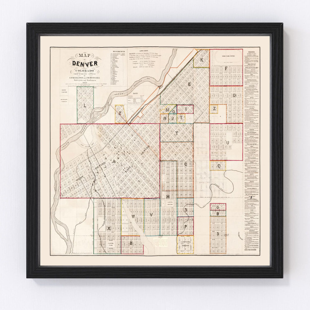 Denver Vintage Map 1871