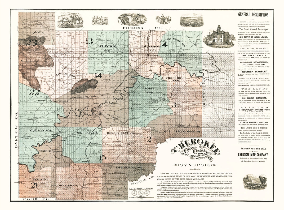 Preview of Vintage Map of Cherokee County, Georgia 1895
