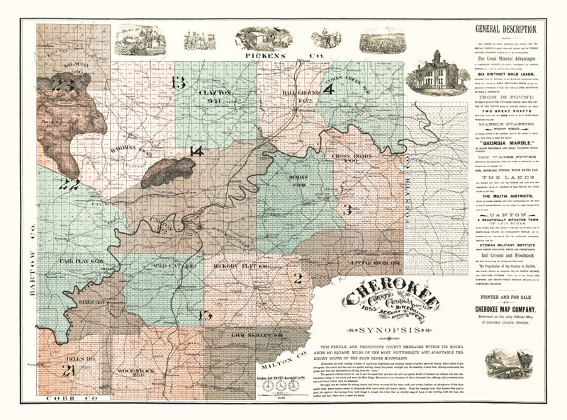 Size comparison using Vintage Map of Cherokee County, Georgia 1895