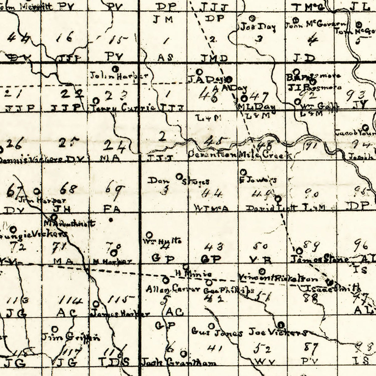 Restored historic details from the 1891 county map of Coffee County, Georgia
