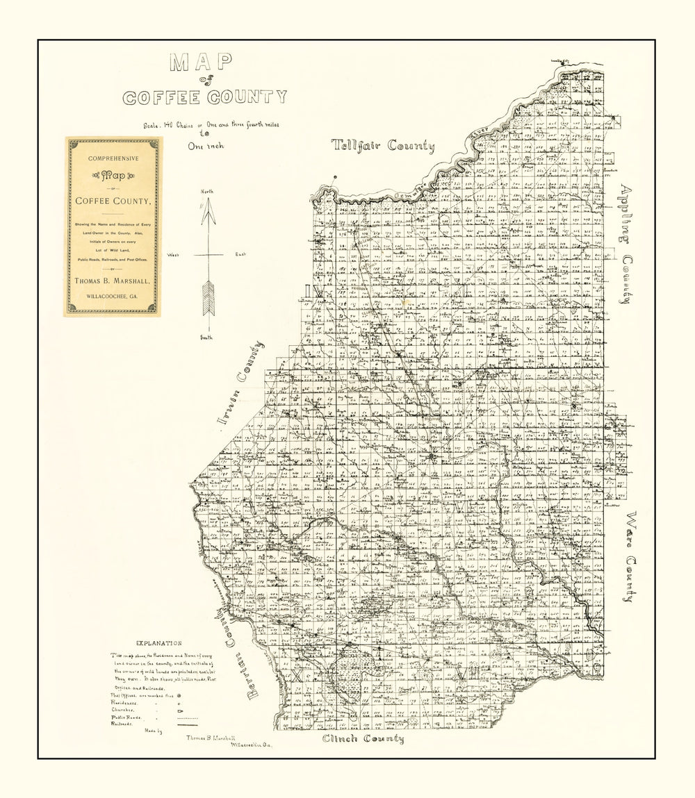 Vintage Map of Coffee County, Georgia 1891 print style example