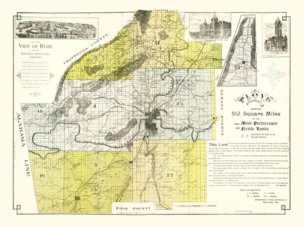 Vintage Map of Floyd County, Georgia 1895 print style example